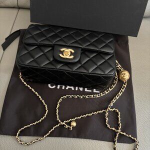 Chanel Classic Black Quilted Bag with Gold Chain